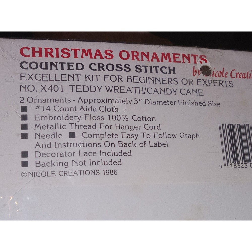 Counted Cross Stitch Christmas Ornaments Kit Nicole Creations Doily Teddy Bear - Picture 6 of 6